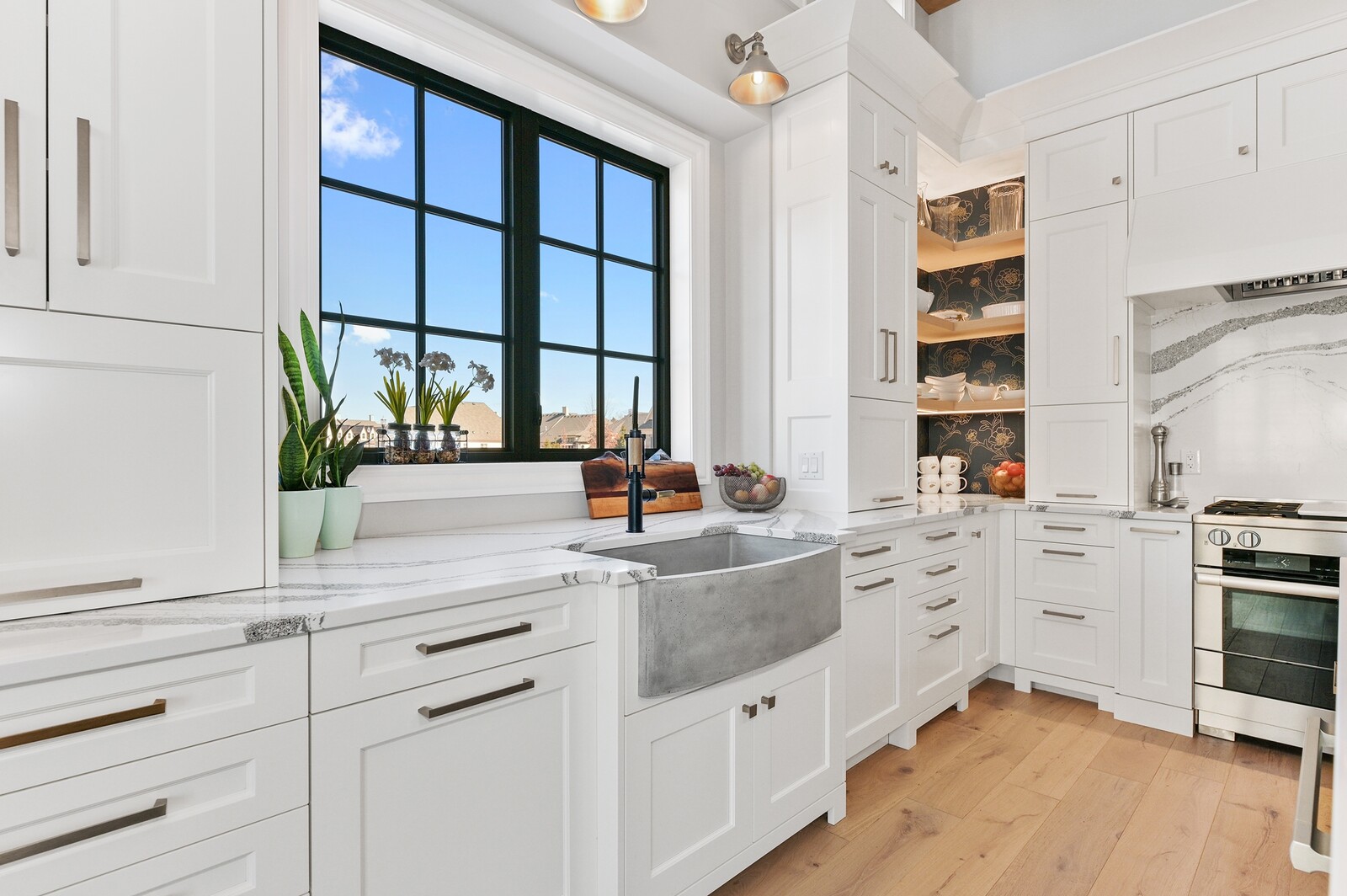 kitchen design with shuttered windows